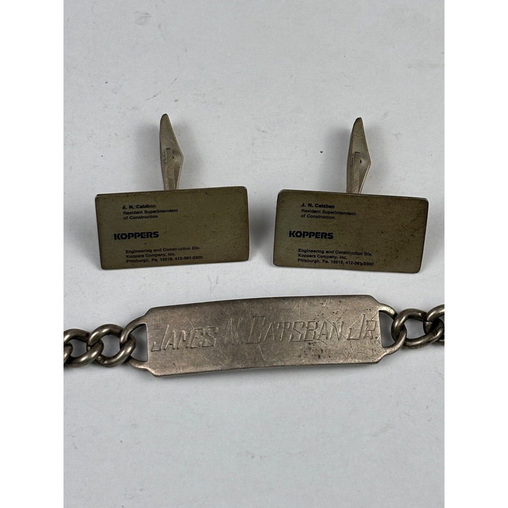 Vintage Koppers Cufflinks and Mother Dad Bracelet Sterling Silver